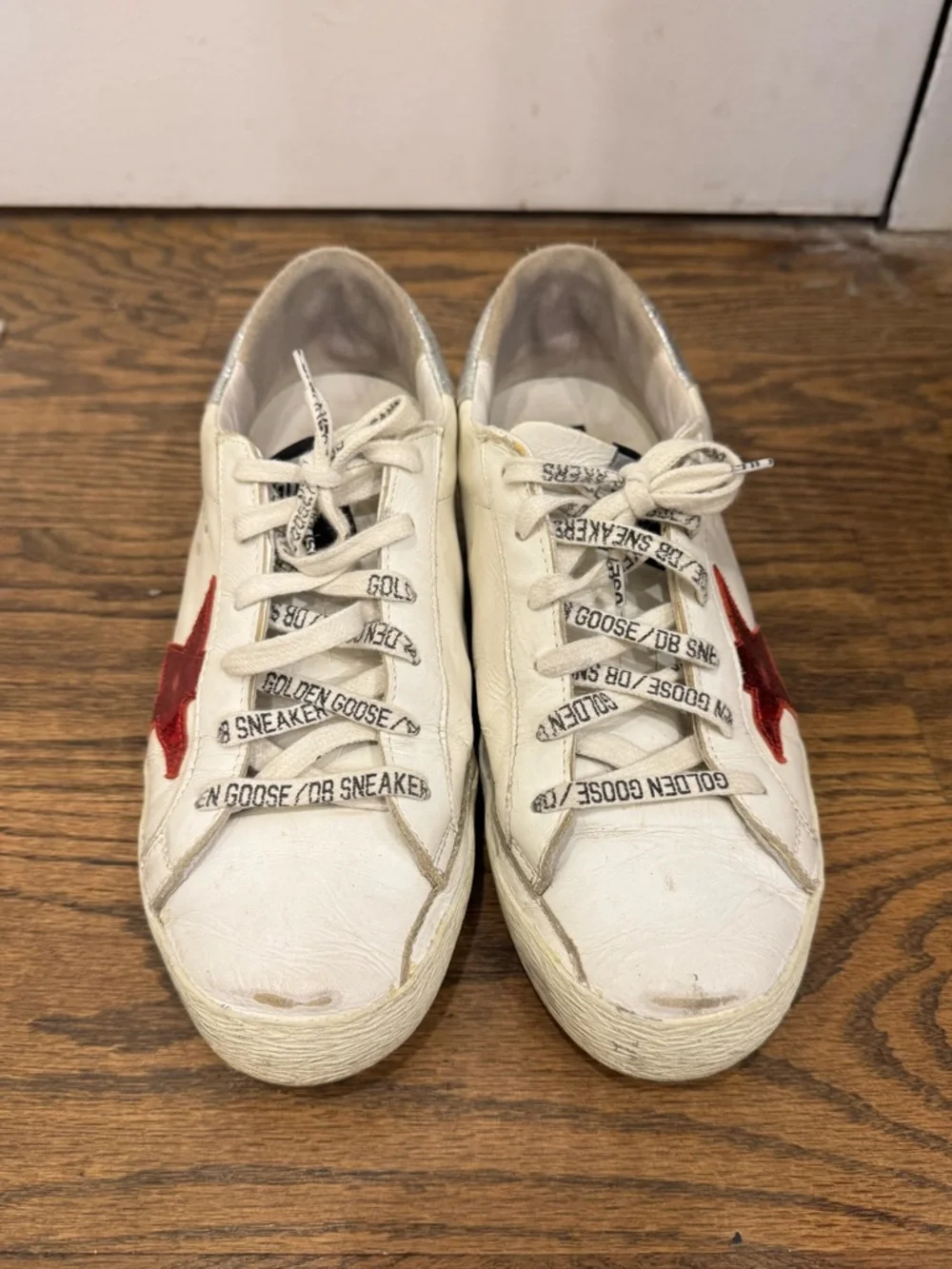 Golden Goose White Sneakers with Red Star and Silver Heel - Picture 2 of 7